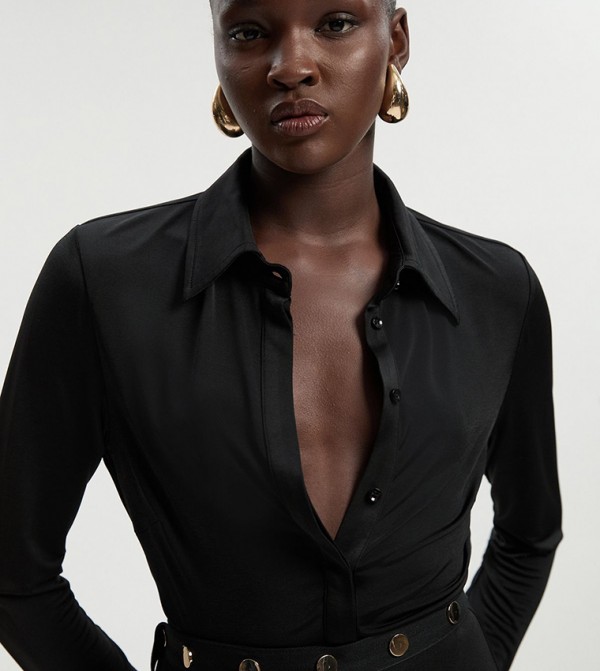 Drapey Crepe Slim Fit Long Sleeves Shirt