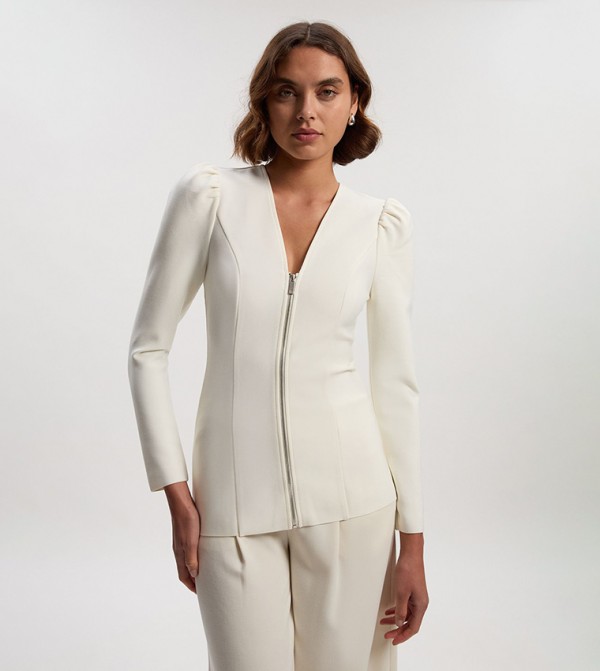 Fitted Figure Form Zip-Through Jacket