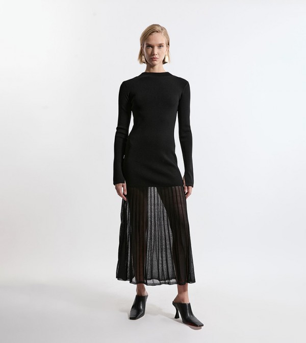 Petite Viscose Blend Knit Sheer Skirt Maxi Dress