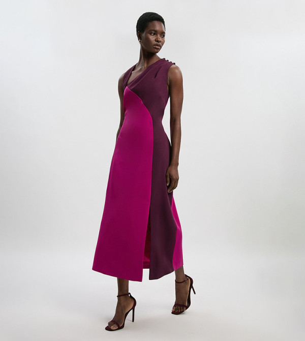 فستان ميدي لونين بياقة هالتر 