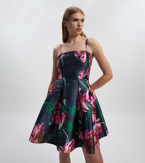 Romantic Floral Printed Prom Woven Mini Dress