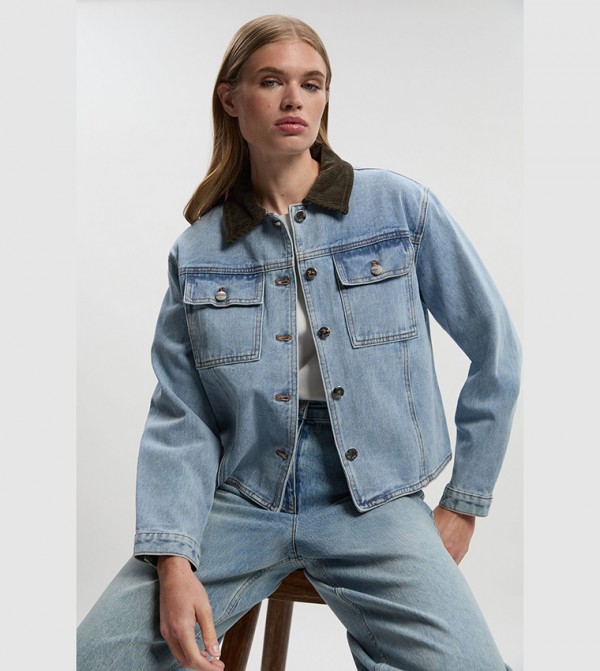 Denim and Cord Mix Long Sleeves Jacket