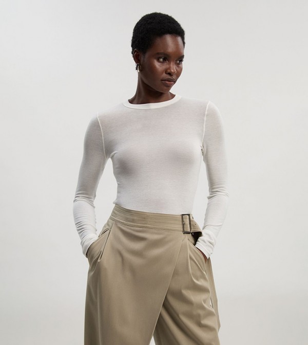 Wool Blend Crew Neck Long Sleeves Top