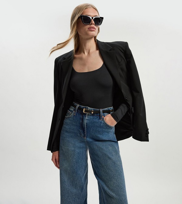 Scoop Neck Long Sleeves Contour Jersey Bodysuit Top