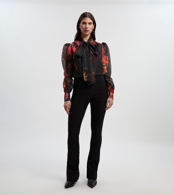 Ponte High Waisted Slit Detail Trousers