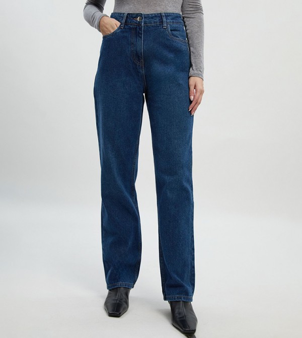 Washed High Waist Straight Fit Jeans