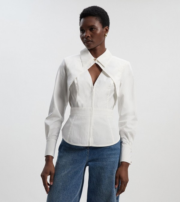 Stretch Cut-Out Detail Woven Shirt