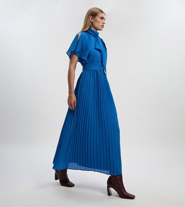 فستان ميدي جورجيت بياقة بربطة 