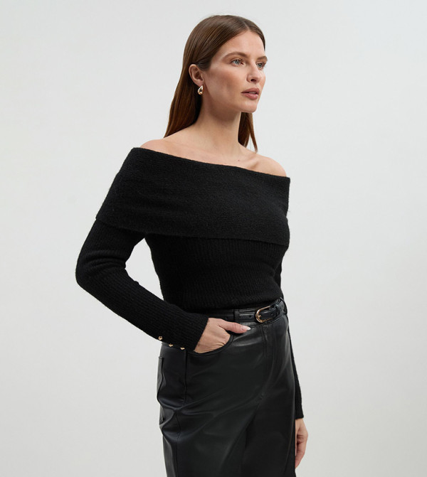 Wool Blend Cosy Off Shoulder Knit Sweater