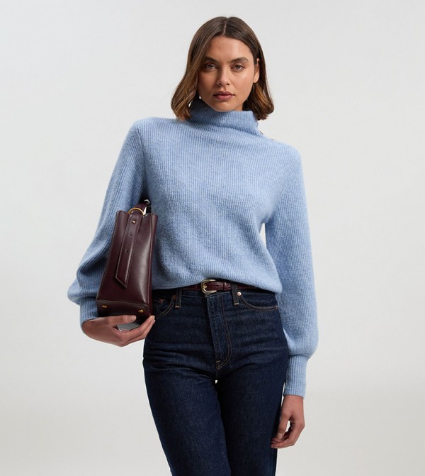 Wool Blend Funnel Knit Jumper