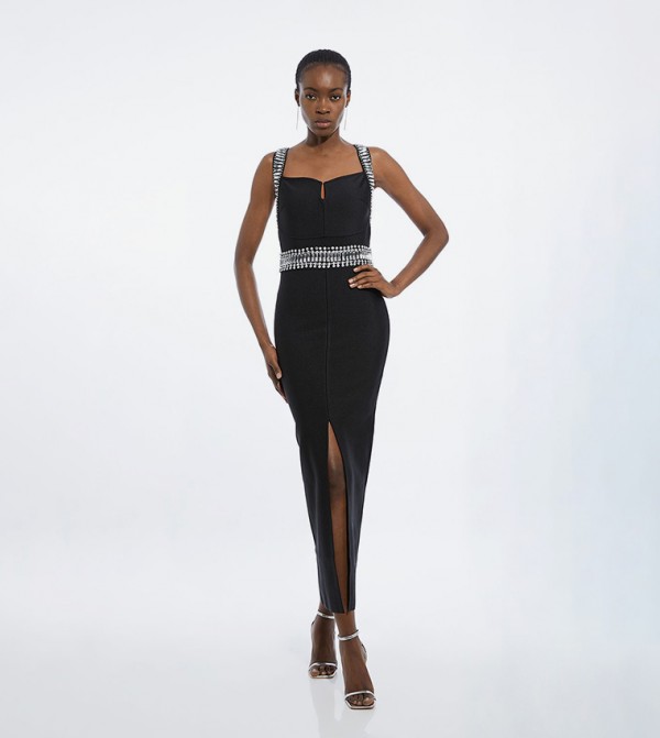 Bandage Figure Form Knit Embellished Maxi Dress