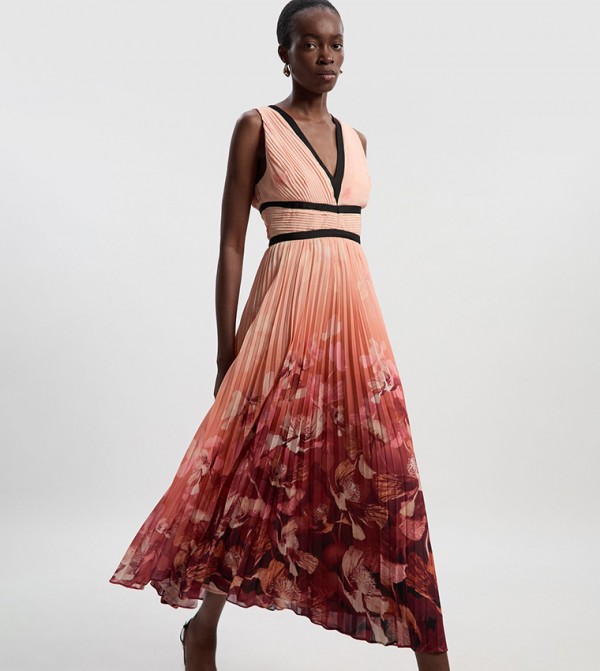 Pleated Boddice Detail Woven Maxi Dress