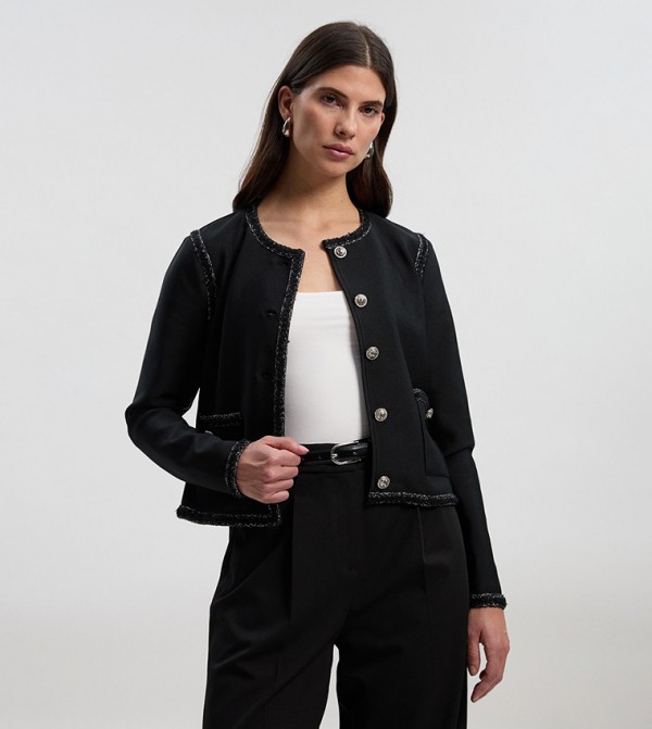 Figure Form Bandage Trim Detail Knit Jacket