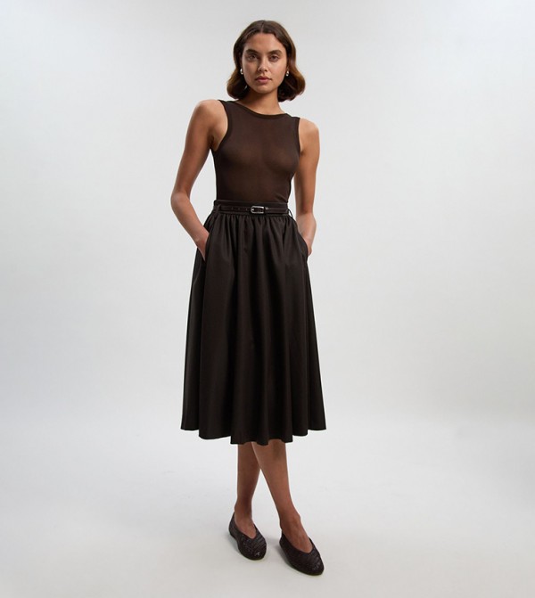 Tailored Flared Midi Skirt