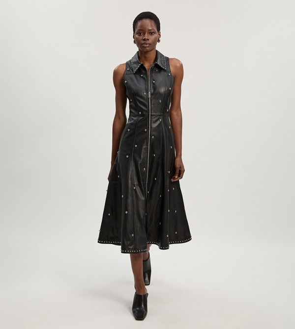 فستان ميدي جلد بسحاب 