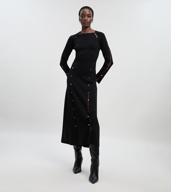 Viscose Blend Stud Keyhole Detail Knit Maxi Dress