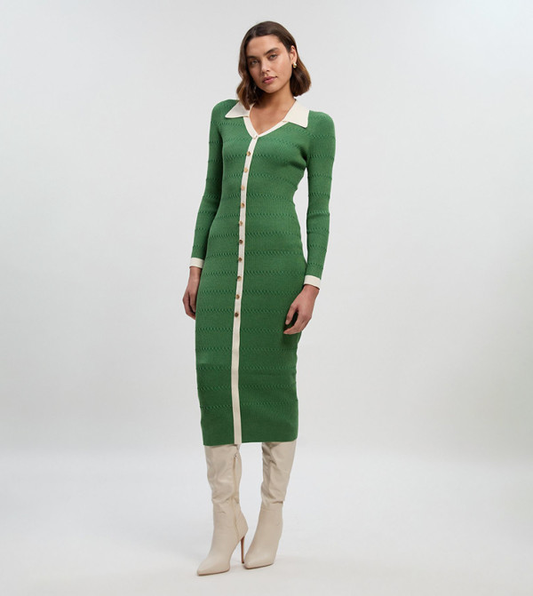 Viscose Ribbed Stitch Detail Midi Dress
