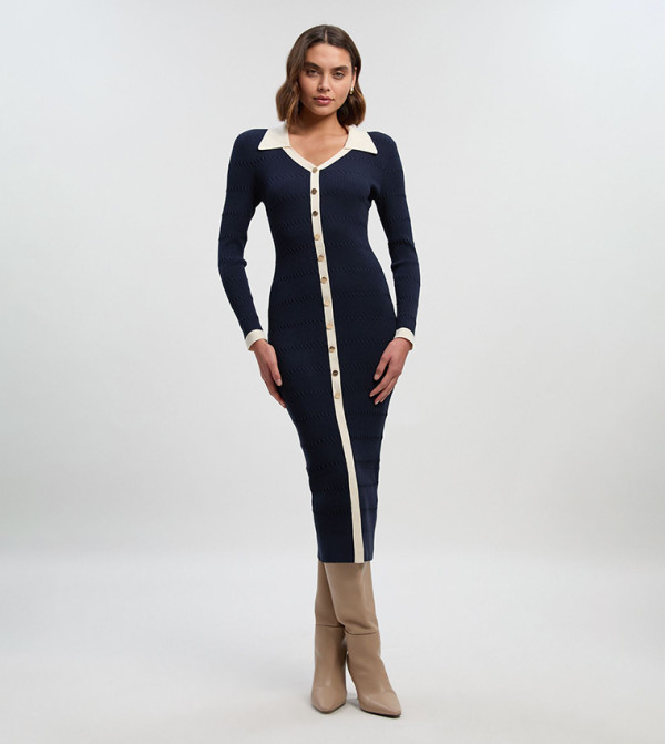 Viscose Ribbed Stitch Detail Midi Dress