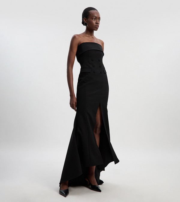 Polished Tailored Bandeau Tux Maxi Dress