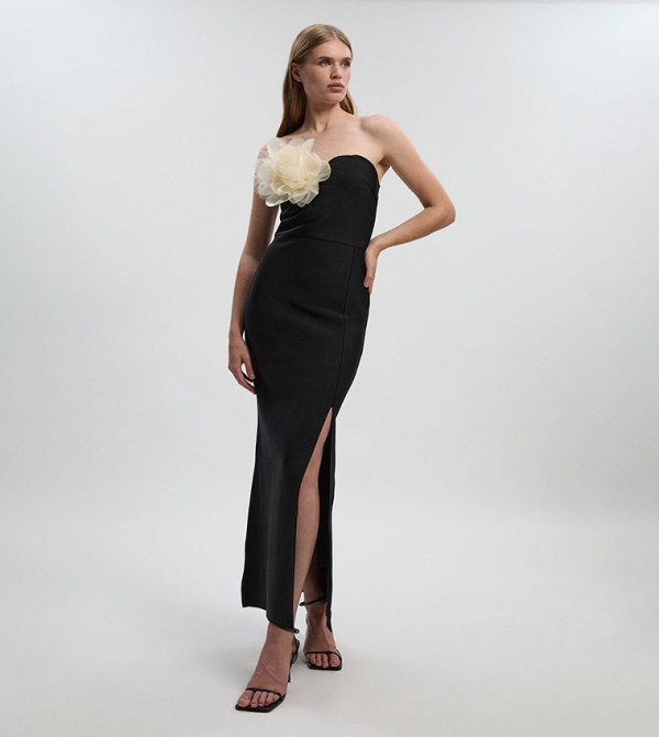 Figure Form Bandage Rosette Knit Midi Dress