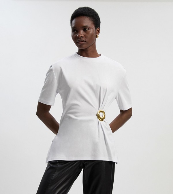 Accessory Detail Crew Neck Short Sleeves Top