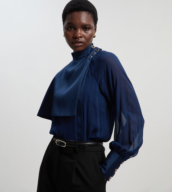 Military Sheer Cape Detail Woven Top