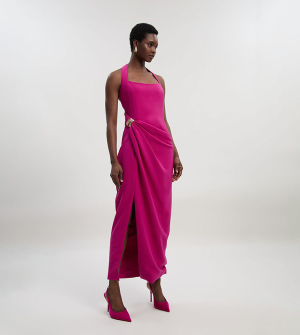 فستان ميداكسي مزموم بقبة هالتر للمقاسات الصغيرة