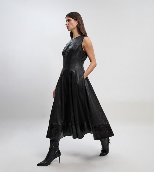 Faux Leather Croc Full Midi Dress
