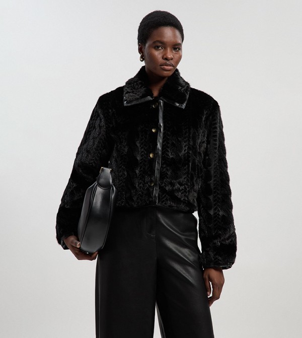 Textured Faux Fur Tailored Coat