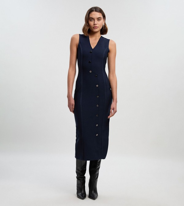 Figure Form Bandage Button Through Pencil Midi Dress