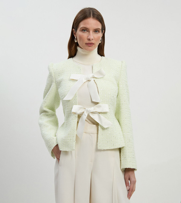 Boucle Tailored Bow Detail Peplum Jacket