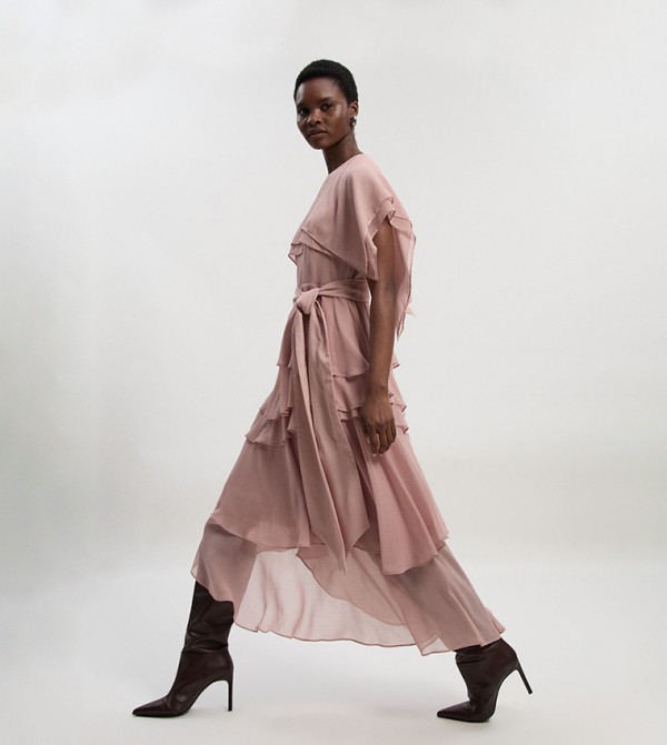 Ruffle Detail Chiffon Woven Maxi Dress