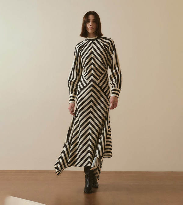 Fluid Striped Mix Woven Maxi Dress