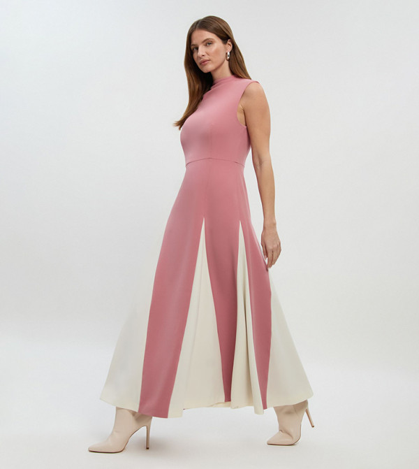 Petite Color Block Compact Stretch Tailored Midi Dress
