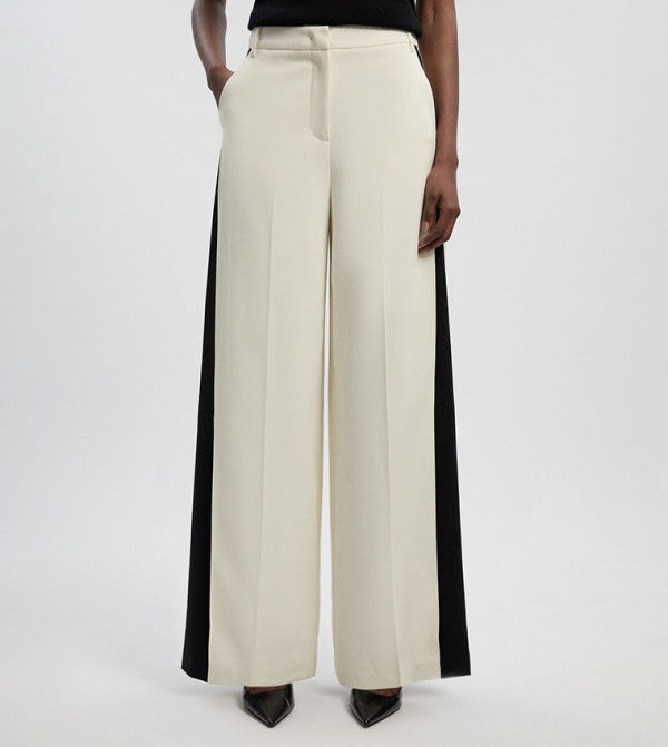 Compact Stretch Contrast Color Wide Leg Trousers