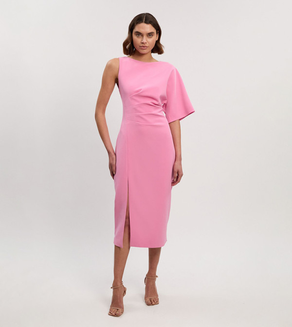 Soft Tailored One Shoulder Pencil Midi Dress