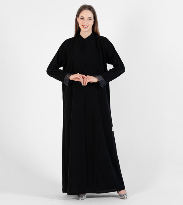 Solid Ruffle Trim Long Sleeves Abaya
