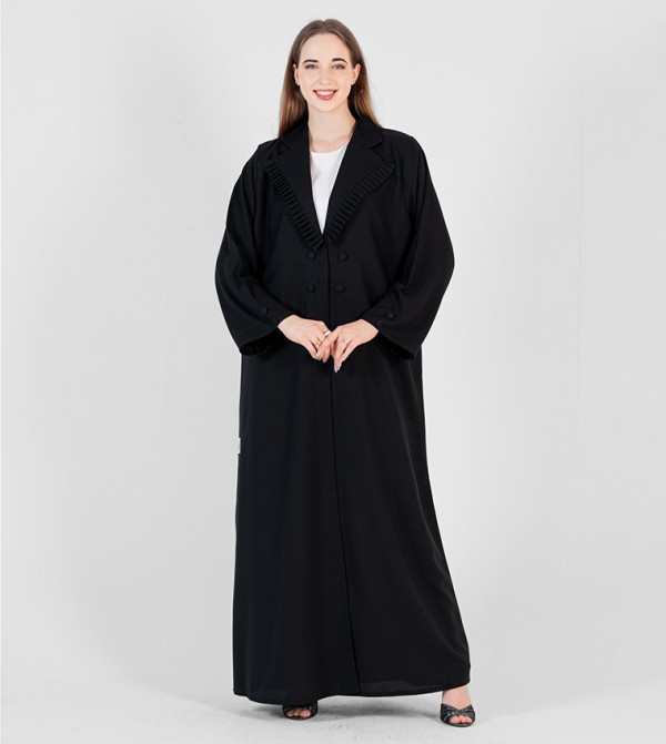Solid Ruffle Trim Long Sleeves Abaya