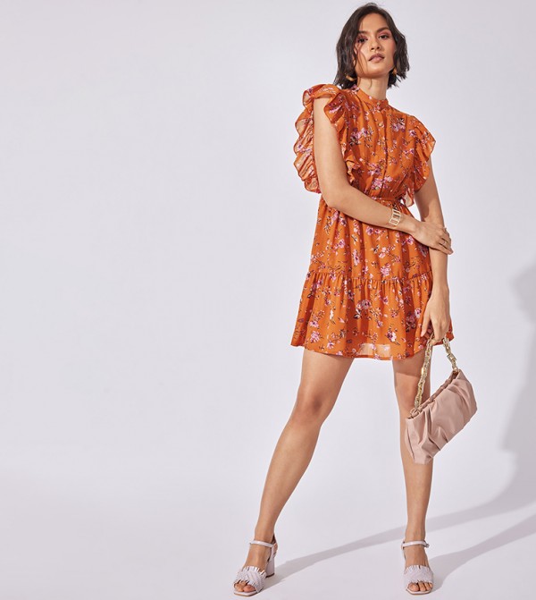 Buy The Label Life Floral Print Tiered Mini Dress In Orange