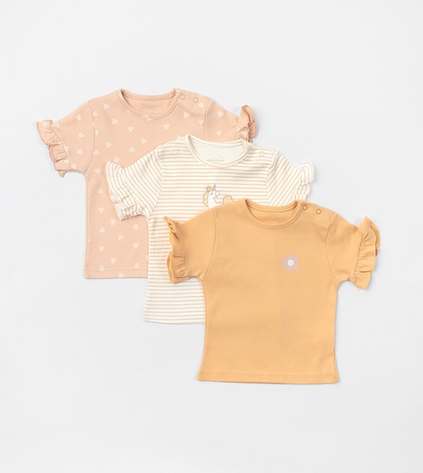 تيشيرت بأكمام قصيرة بطبعة - 3 قطع