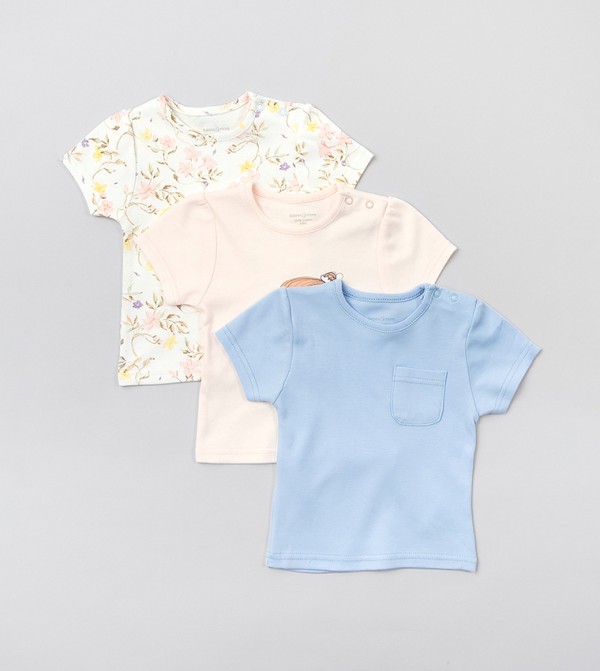 تيشيرت بأكمام قصيرة بطبعة - 3 قطع