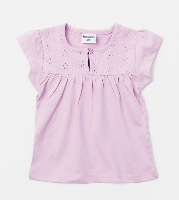 Schiffli Detail Cap Sleeves Dress