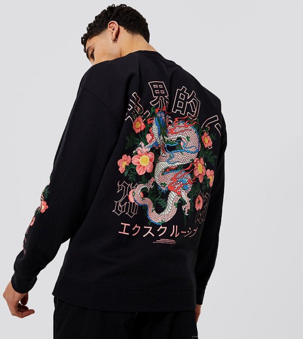 Oversized Dragon Print Sweatshirt