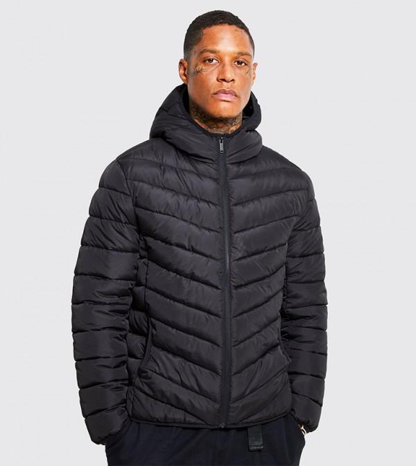 Quilted Zip Through Hooded Jacket