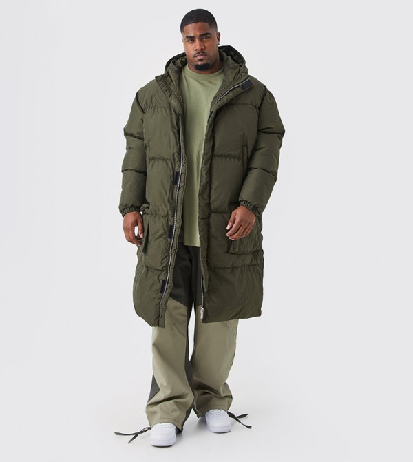 Plus & Tall 4 Pocket Longline Hooded Puffer Jacket