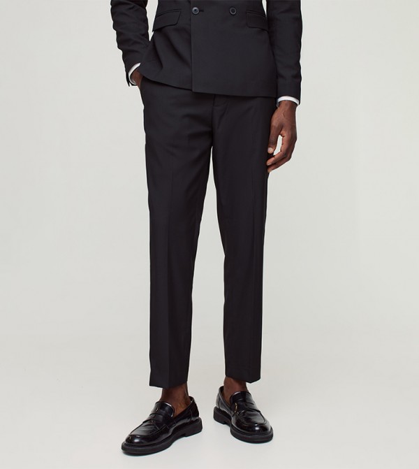 Solid Slim Fit Cropped Formal Trousers