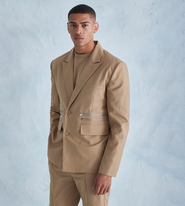 Solid Long Sleeves Zip Oversized Blazer