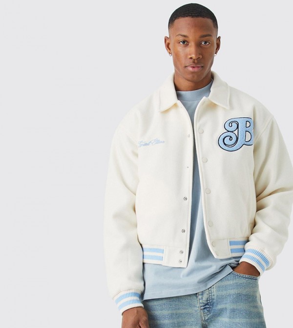 Melton Boxy Fit Varsity Jacket