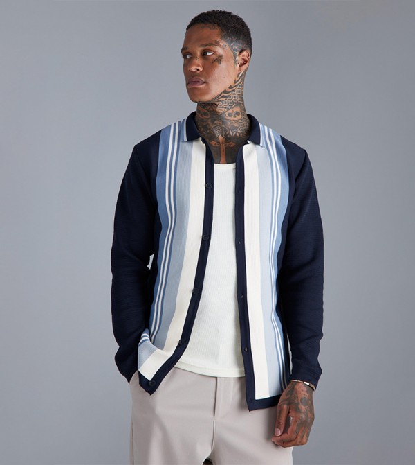 Long Sleeves Color Block Knitted Shirt