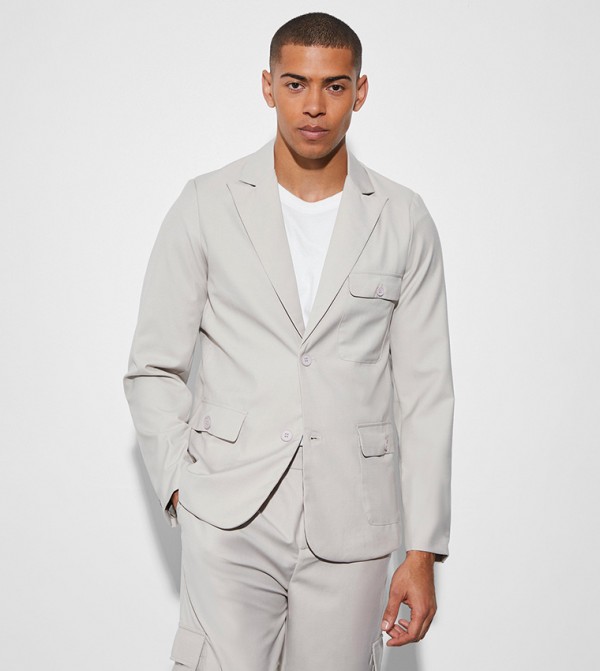 Slim Single Breasted Cargo Blazer Jacket